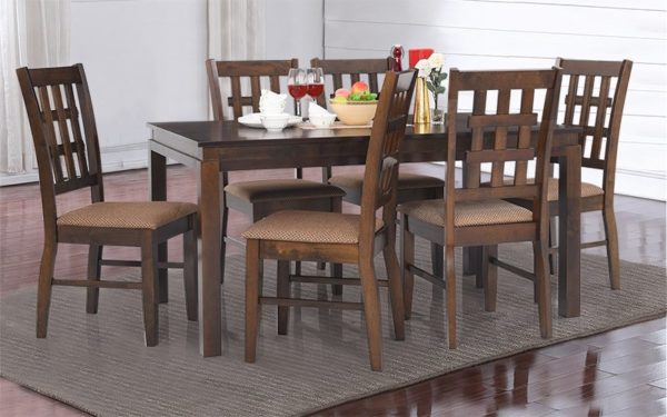 Ajim 6 Seater Solid Wood Dining Set with Cushioned Chairs