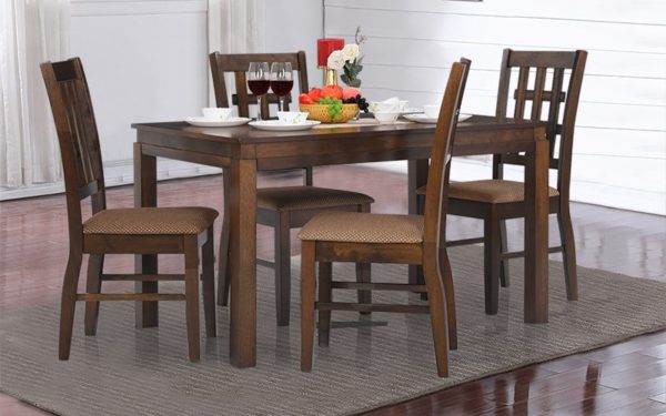 Ajim 4 Seater Solid Wood Dining Set with Cushioned Chairs