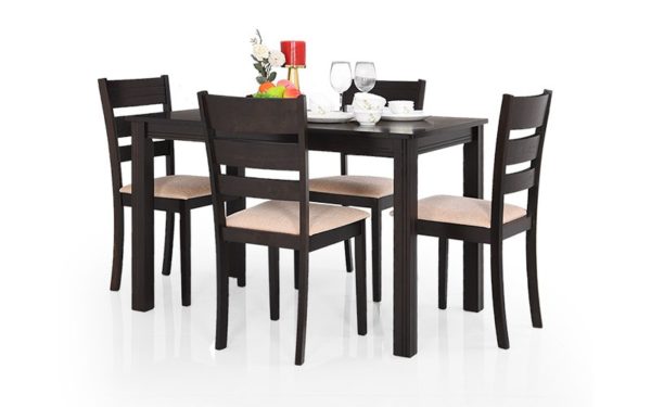 Asla 4 Seater Solid Wood Dining Set with Cushioned Chairs