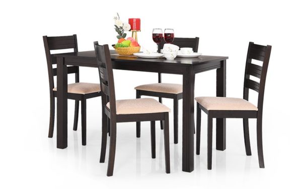Asla 4 Seater Solid Wood Dining Set with Cushioned Chairs
