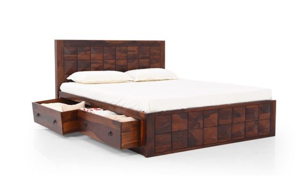 Cooper Queen Size Bed With Side Opening and Lifton Storage in Sheesham Wood
