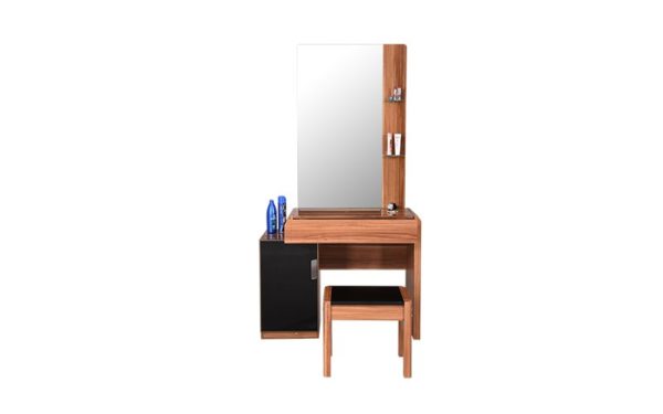 Alfre Dresser with Stool Storage Shelves and Mirror With High Gloss Finish