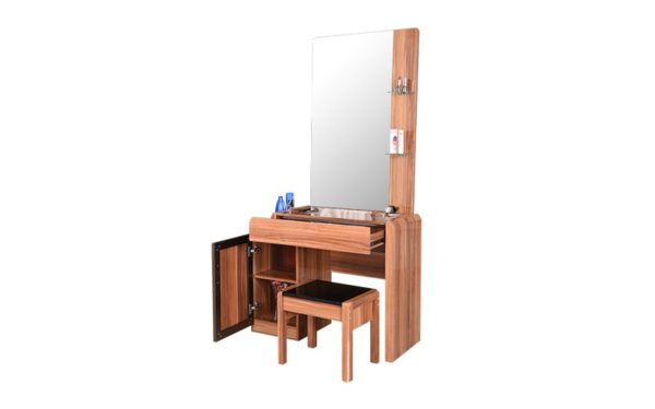 Alfre Dresser with Stool Storage Shelves and Mirror With High Gloss Finish