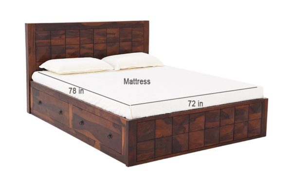 Cooper Queen Size Bed With Side Opening and Lifton Storage in Sheesham Wood