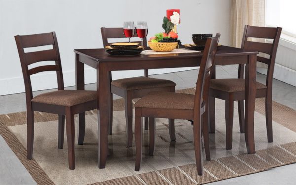 Jibi 4 Seater Solid Wood Dining Set with Cushioned Chairs