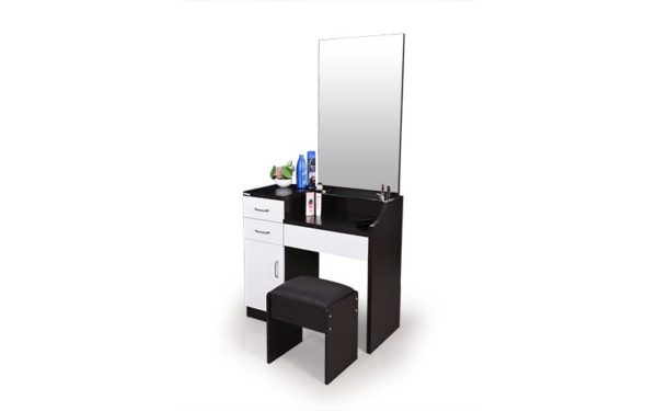 Voss Dresser with Cushioned Stool Storage and Mirror in Melamine Finish