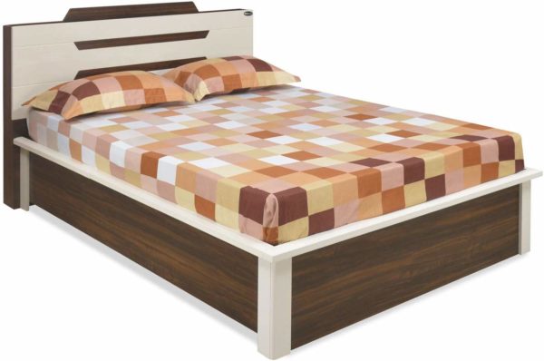 Alicia Queen Size Bed with Storage in Brown and Cream Finish by Nilkamal