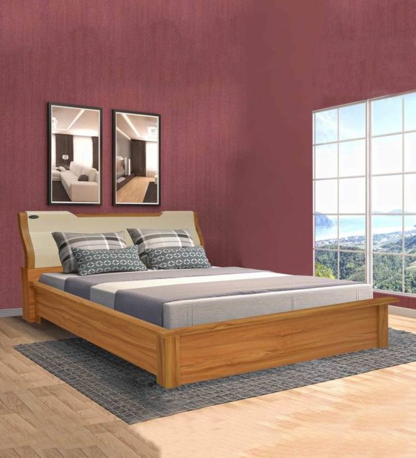 Carla Queen Bed with Storage in Oak Cream Color By Nilkamal