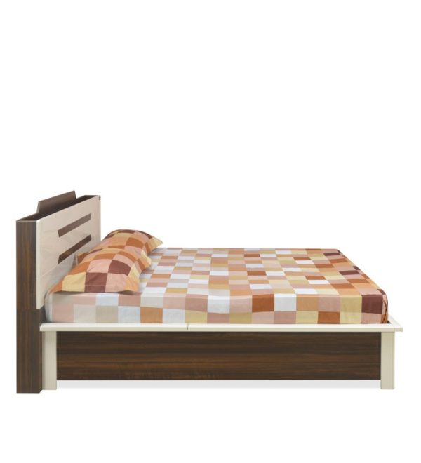 Alicia Queen Size Bed with Storage in Brown and Cream Finish by Nilkamal