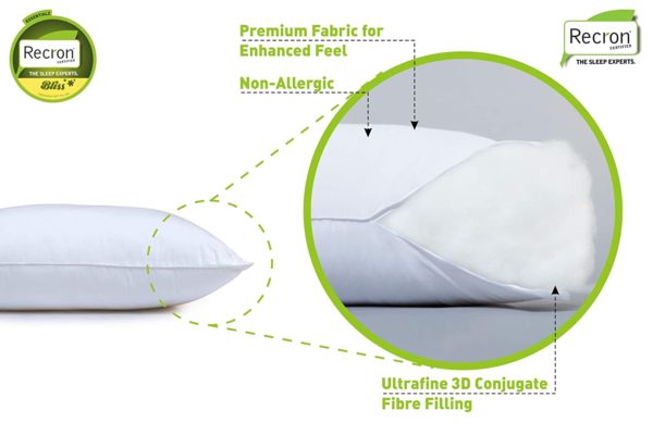 Recron Certified Bliss Fibre Pillow - 43 cm x 69 cm, White